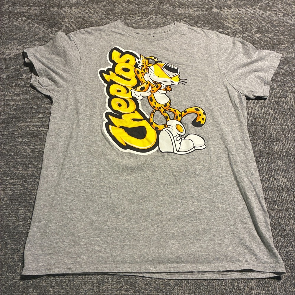 Cheetos Chester Cheetah Graphic Tee Mens L Gray Mad Engine Snack Food Logo